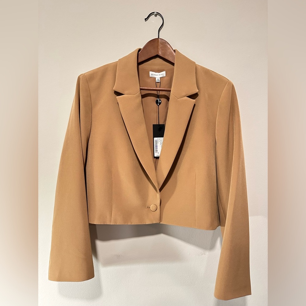 Gianni Bini Tan/Camel Sadie Cropped‎ Notch Lapel Blazer Size 14 NWT